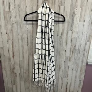 Urban Outfitters White Grid Plaid Check Print Scarf Fringe Soft Womens One Size